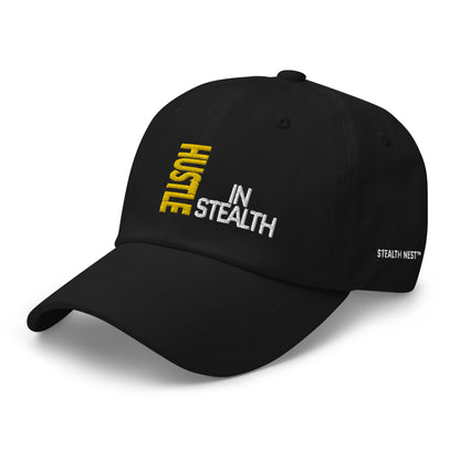 Hustle In Stealth Hat - Black Front Left Side | Streetwear Accessories, Unisex Adjustable Cap